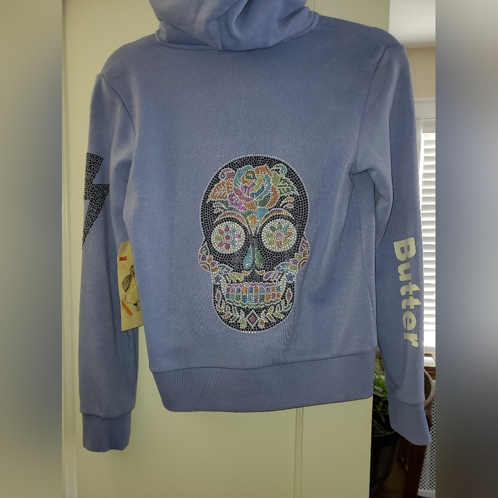 Blue rhinestone Butter zip up hoodie